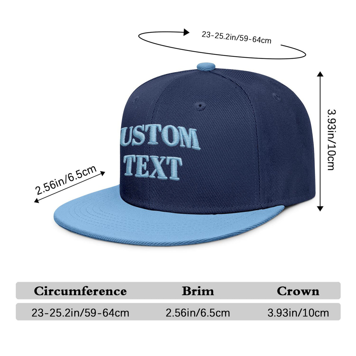 Vosoli Navy & Light Blue Flat-Brim Hat - Unisex Personal & Team Custom 3D Embroidery or Print Cap