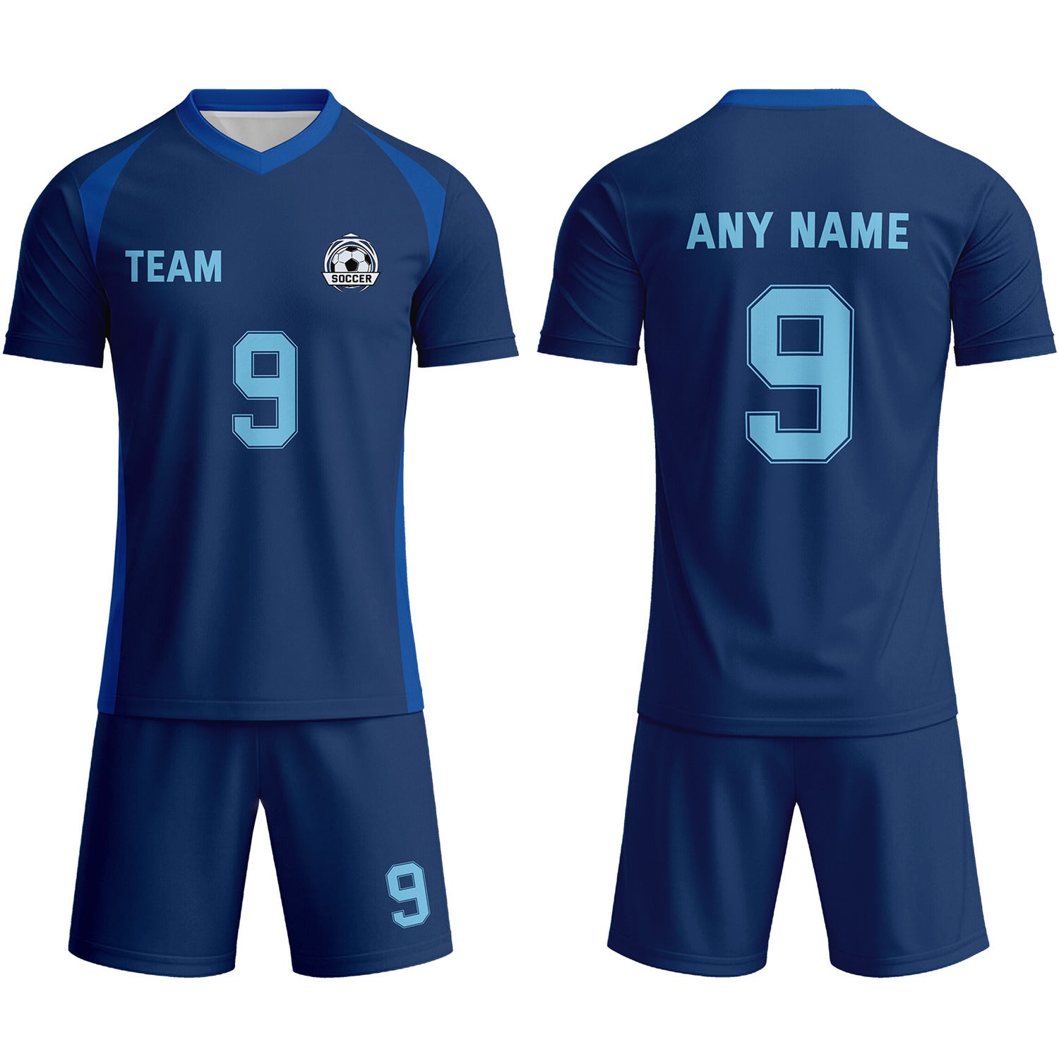 Custom Navy & Light Blue Soccer Uniform Set - Personalized Team Name & Number | Vosoli