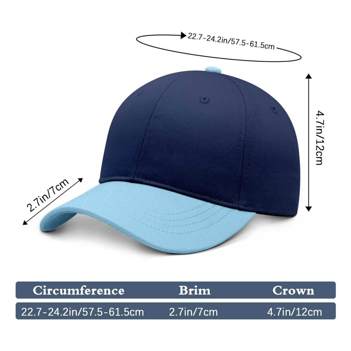 Vosoli Navy Light Blue Two-Tone Baseball Cap - Unisex Custom 3D Embroidery or Print
