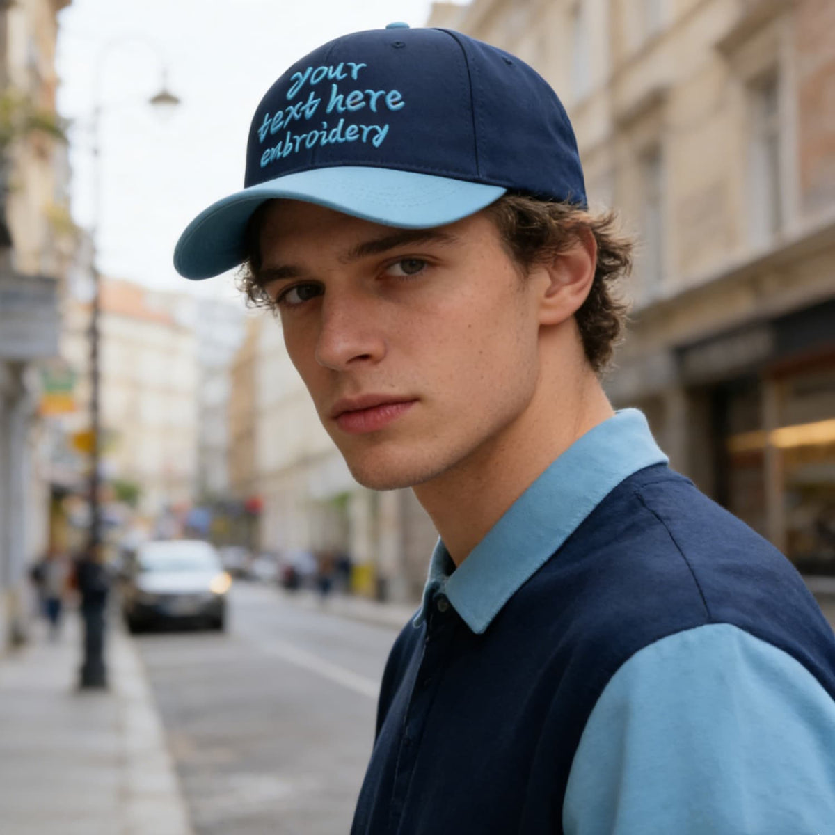 Vosoli Navy Light Blue Two-Tone Baseball Cap - Unisex Custom 3D Embroidery or Print