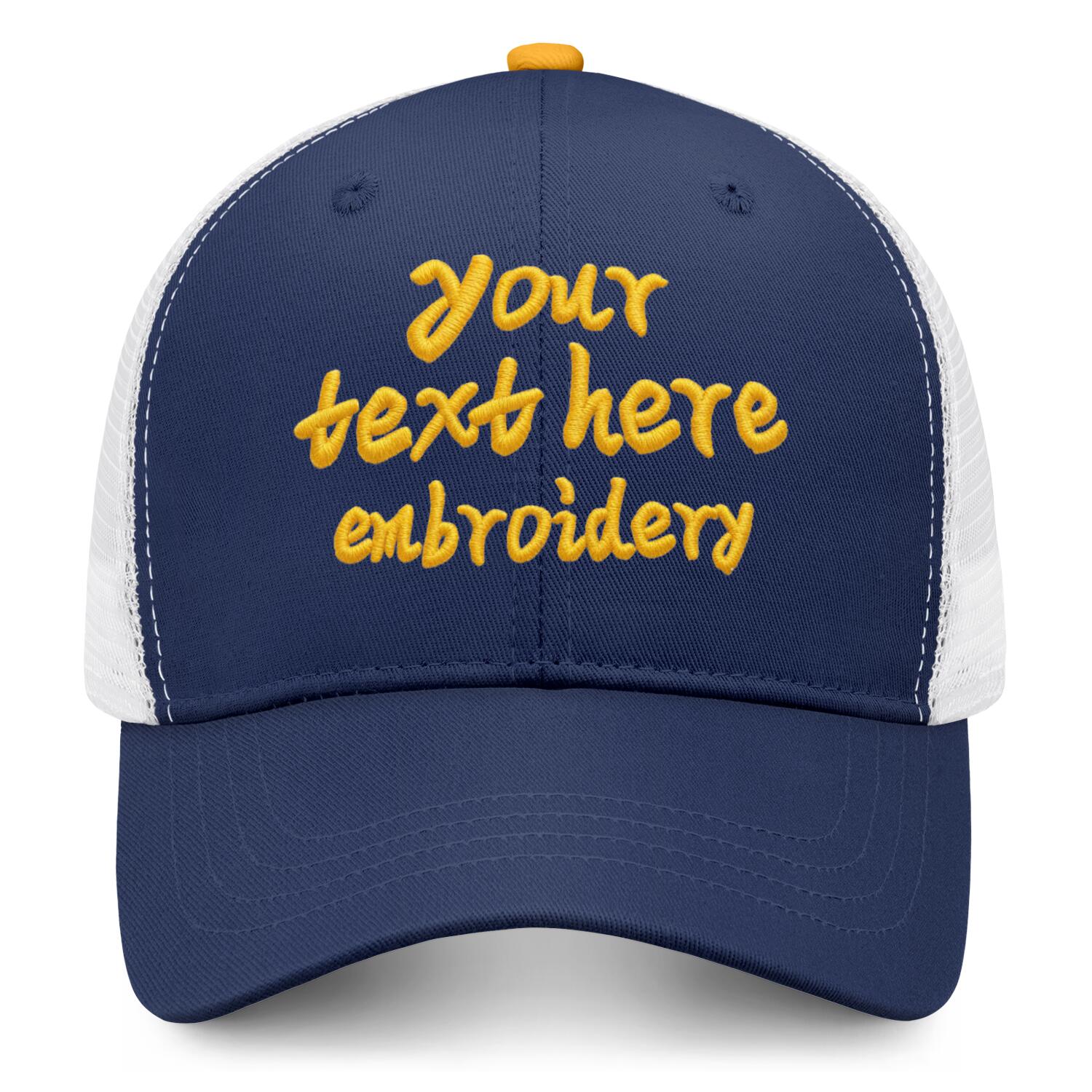 Vosoli Navy & White Mesh-Back Trucker Cap - Unisex Personal & Team Custom 3D Embroidery or Print Hat