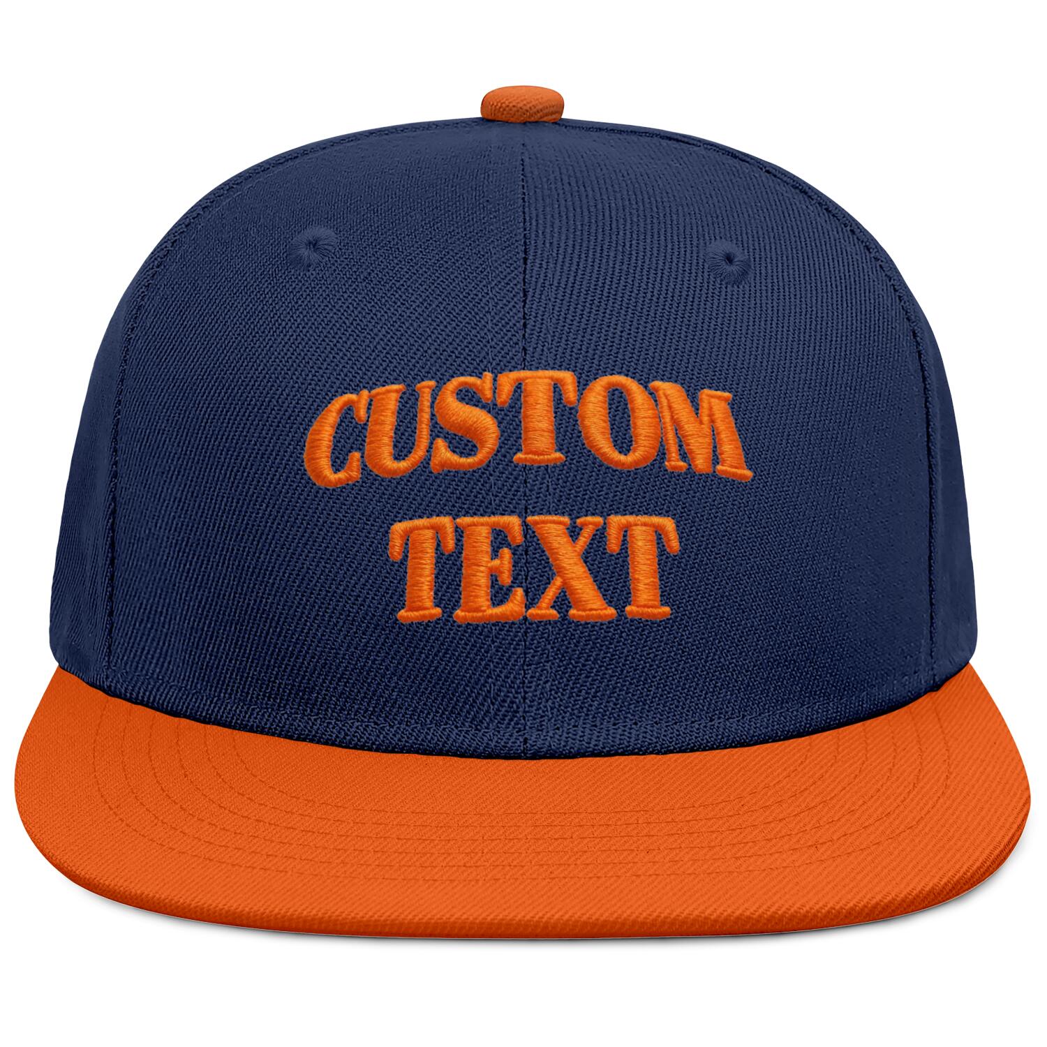 Vosoli Navy & Orange Color-Block Flat-Brim Hat - Unisex Personal & Team Custom 3D Embroidery or Print Cap