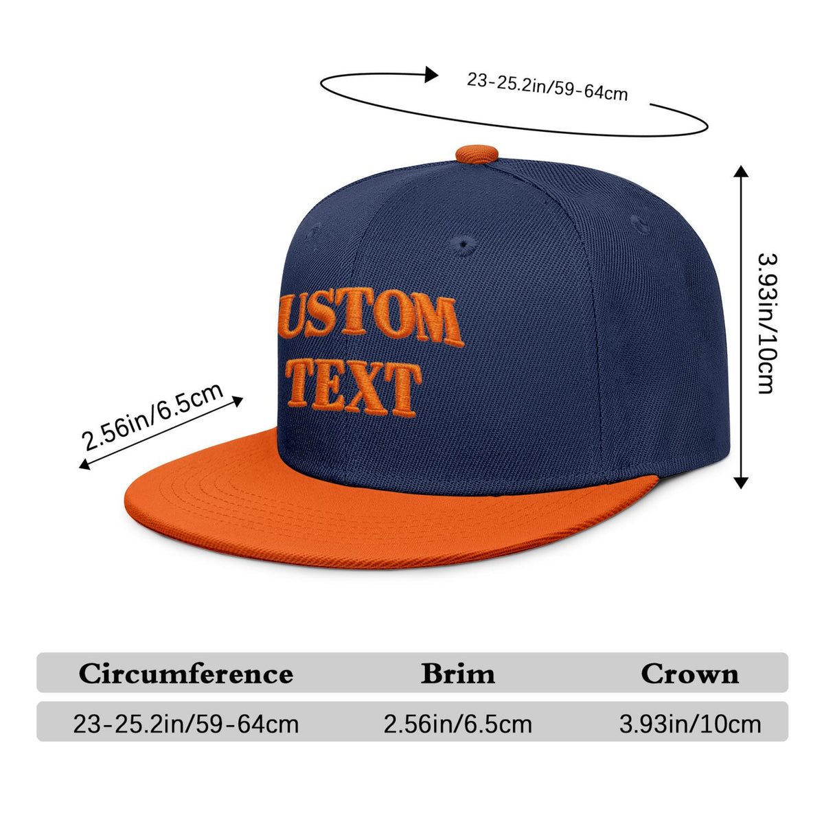 Vosoli Navy & Orange Color-Block Flat-Brim Hat - Unisex Personal & Team Custom 3D Embroidery or Print Cap