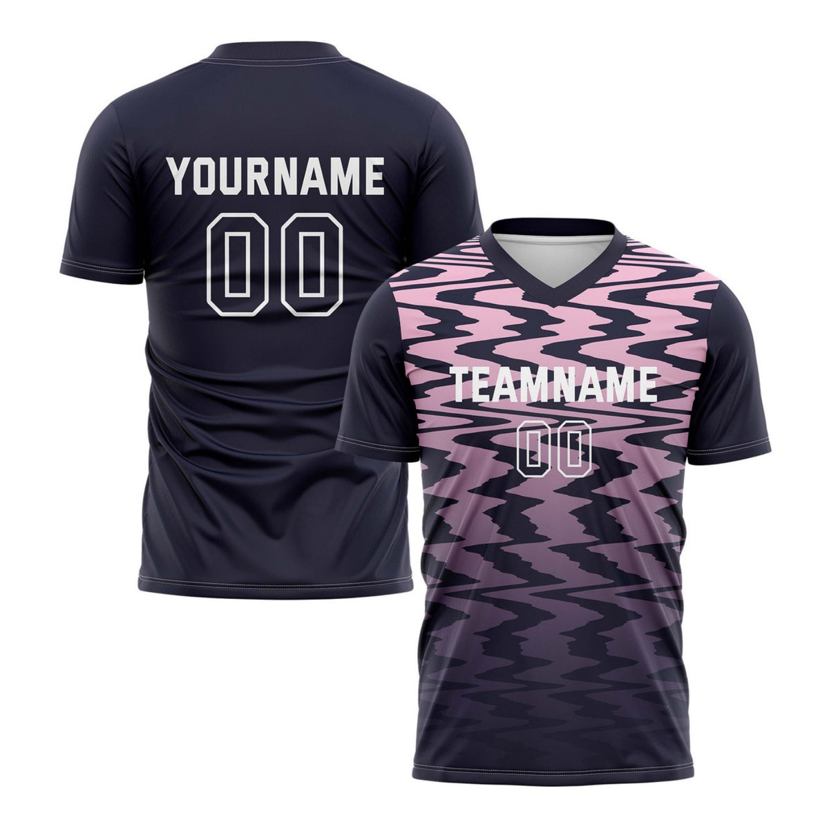 Custom Navy &amp; Pink Wave Pattern Soccer Jersey for Teams &amp; Individuals | Vosoli