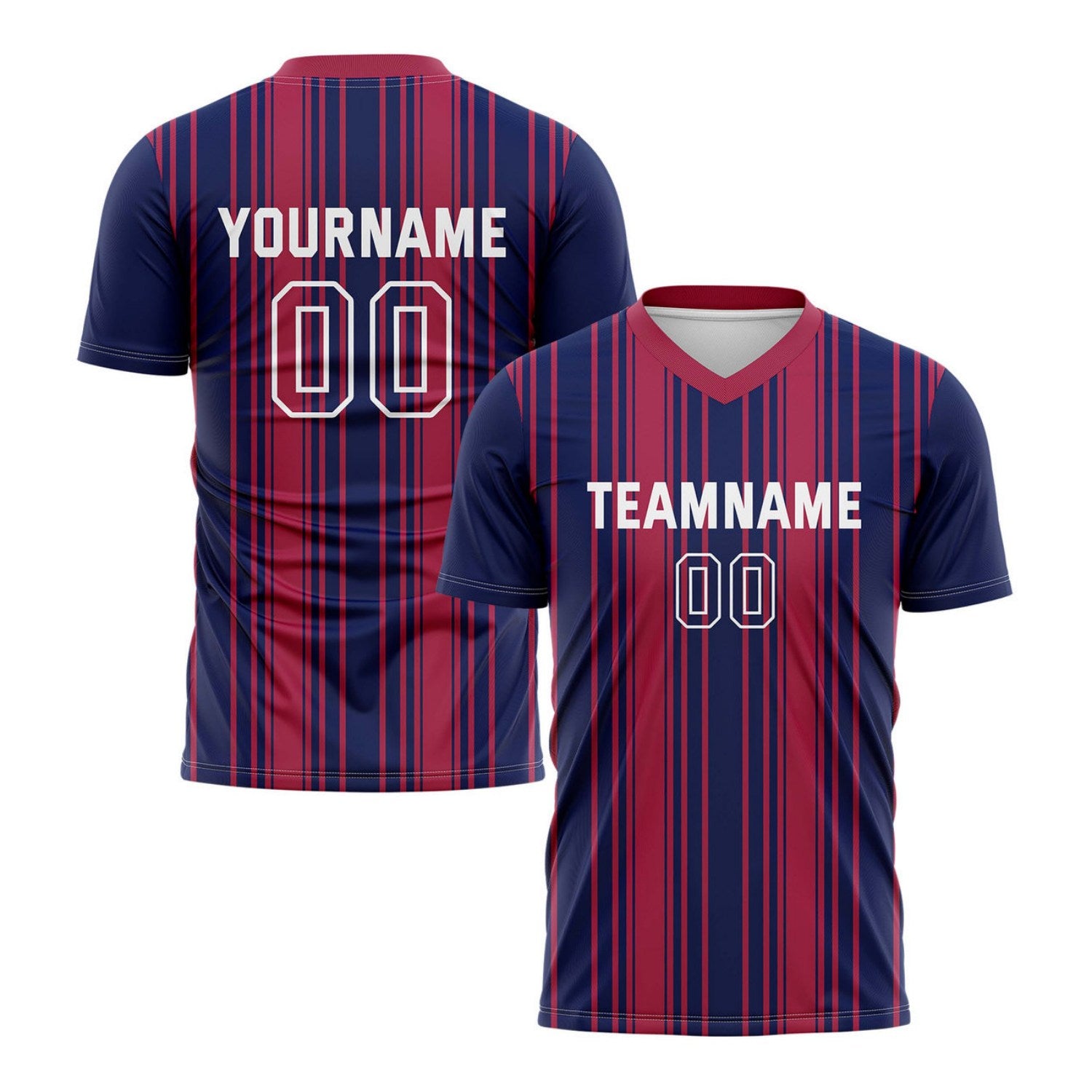 Custom Navy & Red Vertical Stripe Soccer Jersey for Teams & Individuals | Vosoli