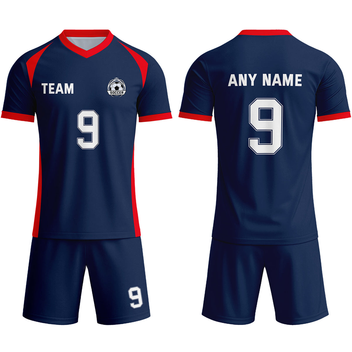 Custom Navy &amp; Red-White Soccer Uniform Set - Personalized Team Name &amp; Number | Vosoli