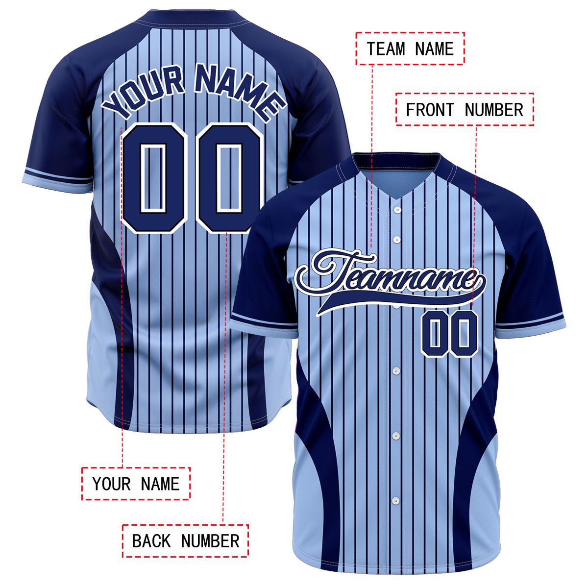 VOSOLI Custom Blue & Light Blue Pinstripe Baseball Jersey - Sublimated Elite Gear