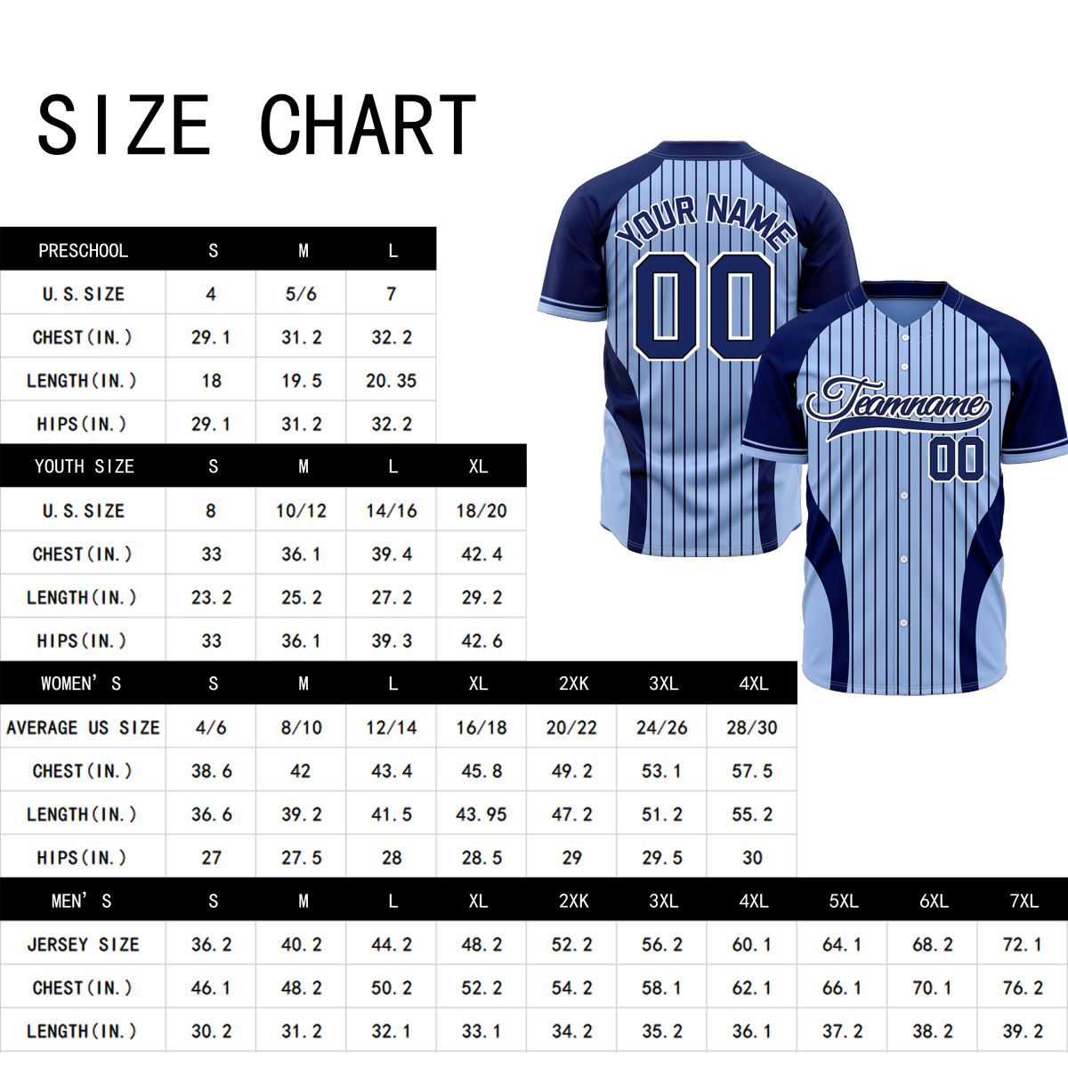 VOSOLI Custom Blue & Light Blue Pinstripe Baseball Jersey - Sublimated Elite Gear