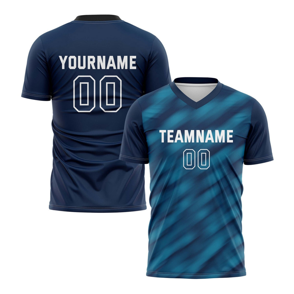 Custom Navy &amp; Teal Gradient Stripe Soccer Jersey for Teams &amp; Individuals | Vosoli