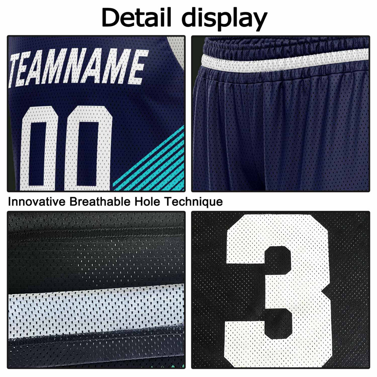 Custom Reversible Basketball Jersey & Shorts Set for Individuals & Teams – Navy Teal White Diagonal Stripe | Vosoli