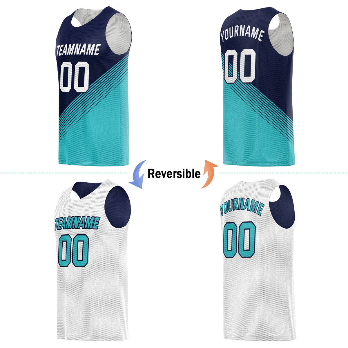 Custom Reversible Basketball Jersey for Individuals & Teams – Navy Teal White Diagonal Stripe | Vosoli