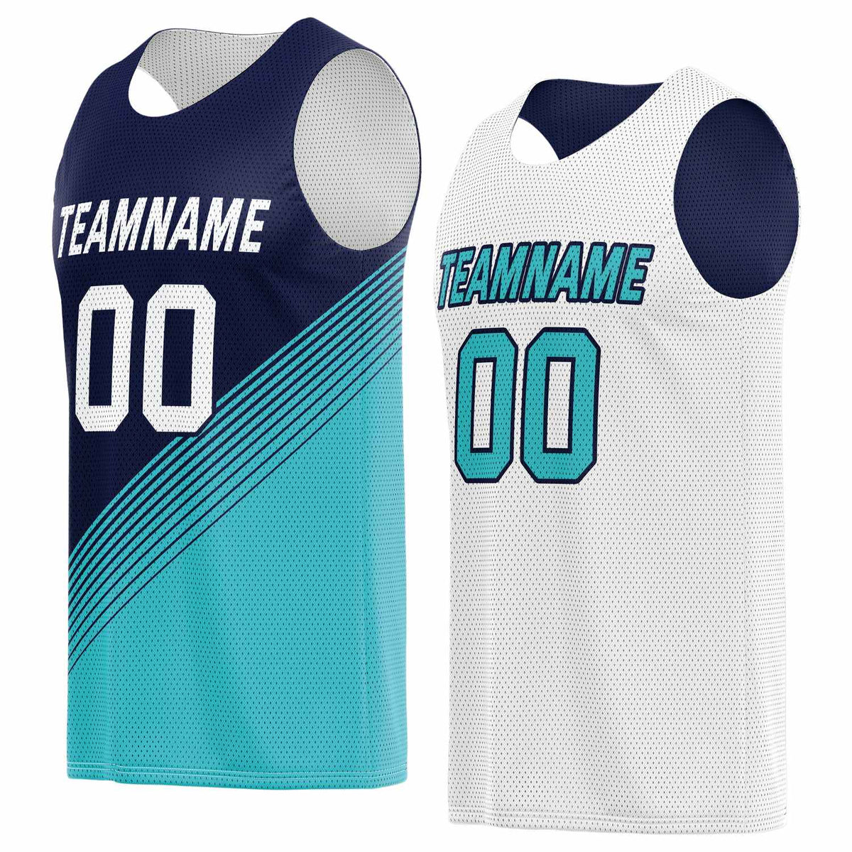 Custom Reversible Basketball Jersey for Individuals &amp; Teams – Navy Teal White Diagonal Stripe | Vosoli