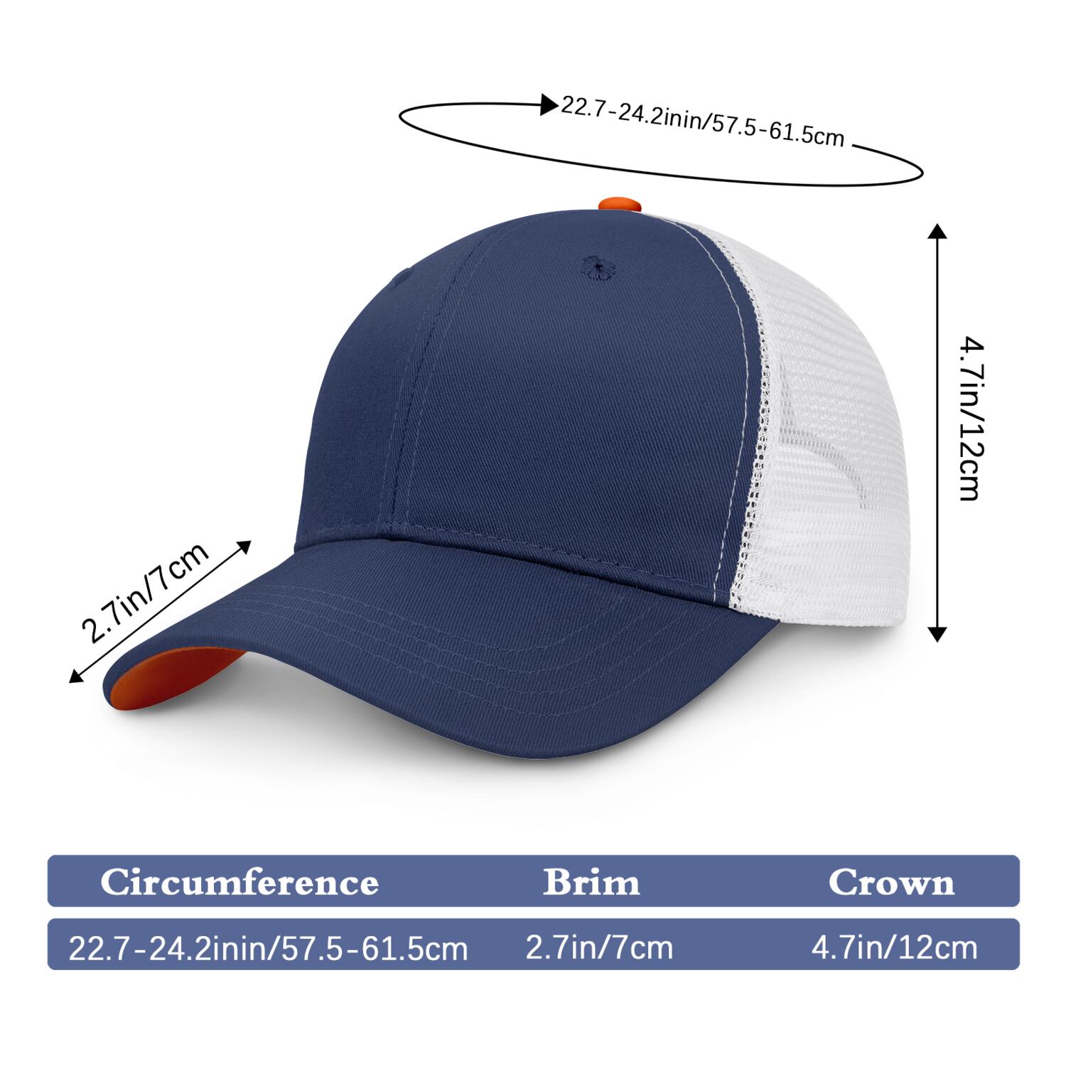 Vosoli Navy & White Mesh-Back Trucker Cap - Unisex Personal & Team Custom 3D Embroidery or Print Hat
