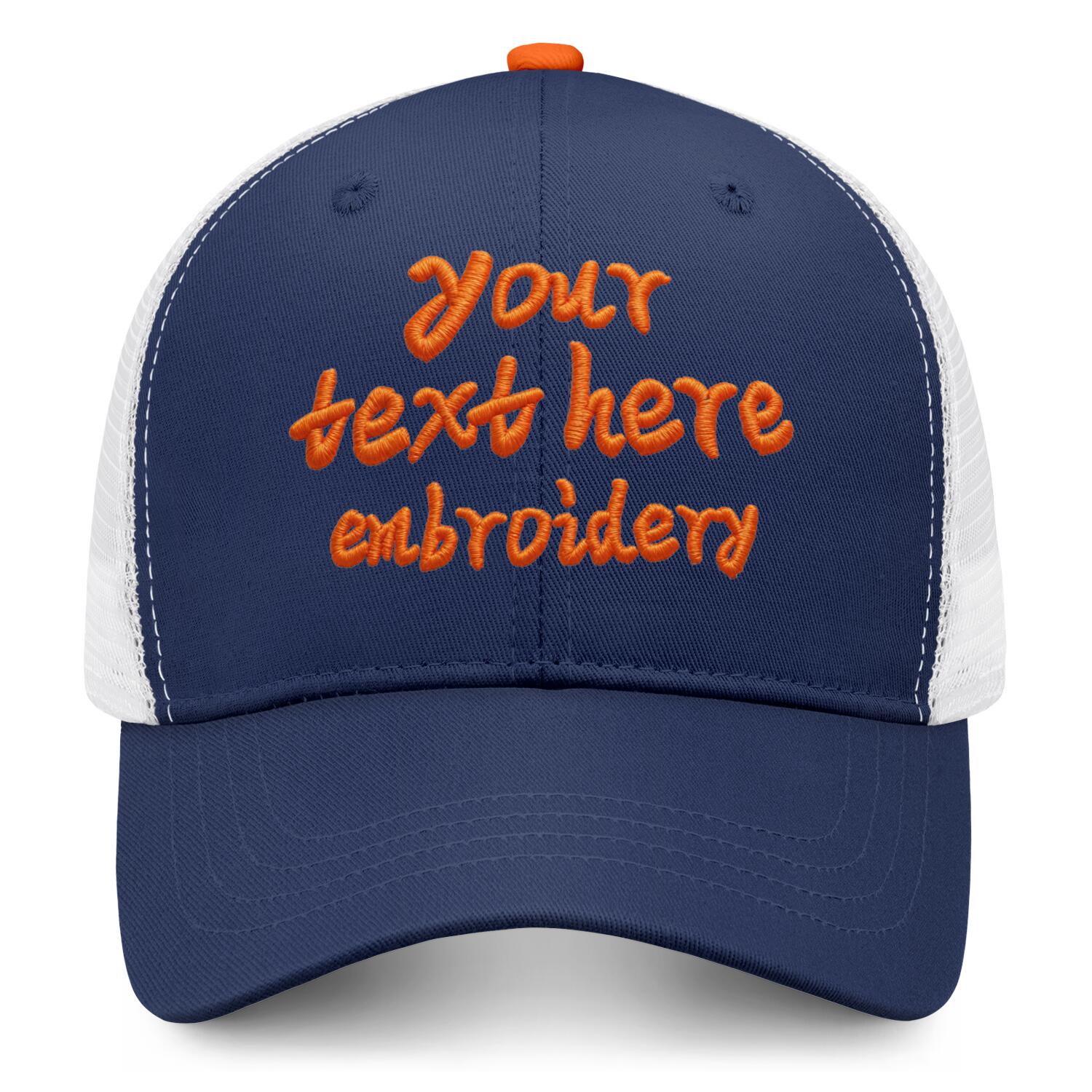 Vosoli Navy & White Mesh-Back Trucker Cap - Unisex Personal & Team Custom 3D Embroidery or Print Hat