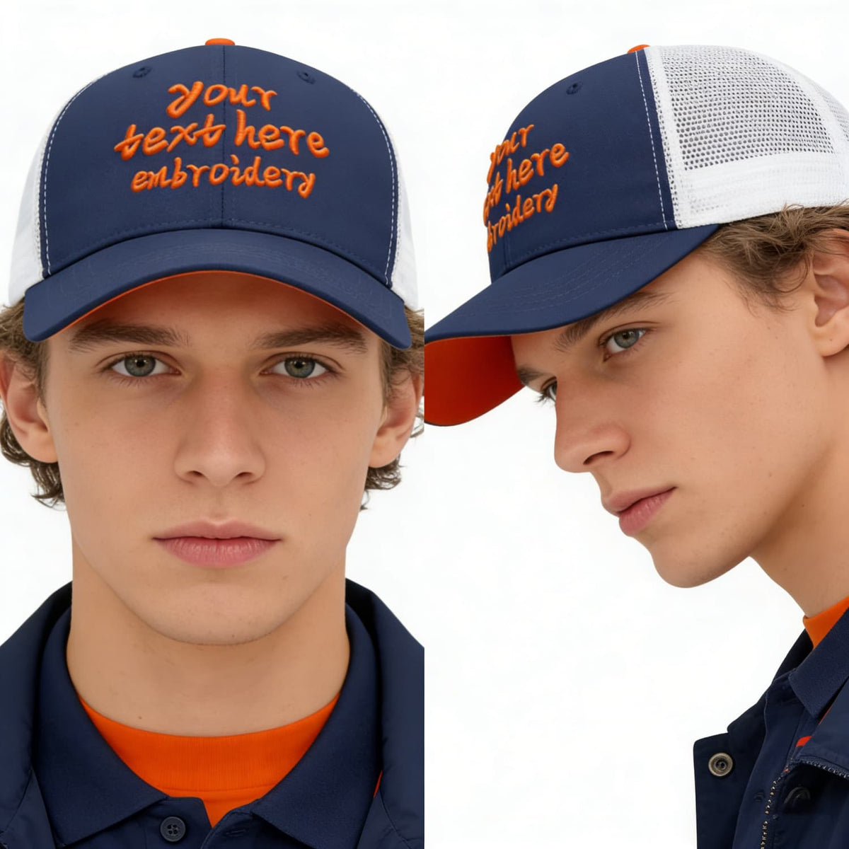 Vosoli Navy & White Mesh-Back Trucker Cap - Unisex Personal & Team Custom 3D Embroidery or Print Hat