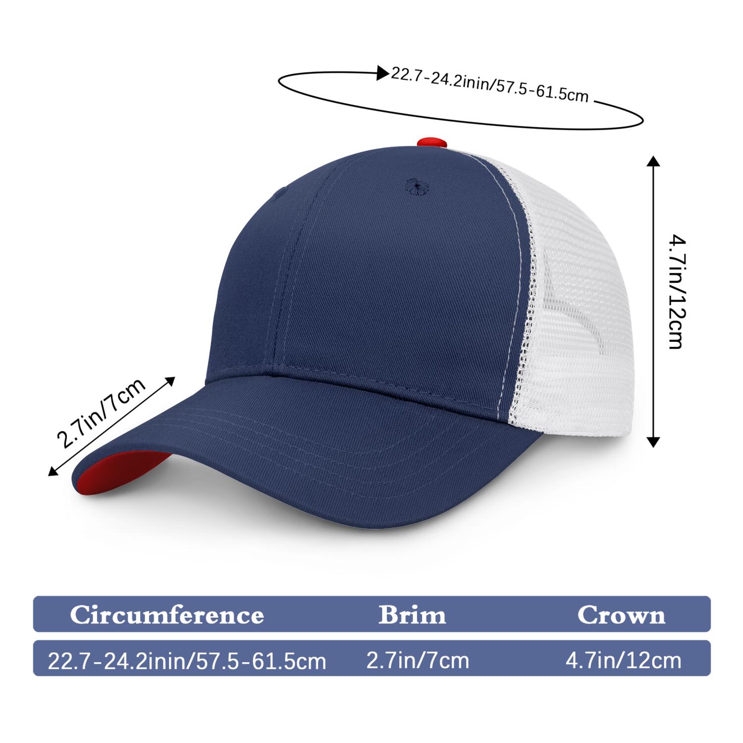 Vosoli Navy & White Mesh-Back Trucker Cap - Unisex Personal & Team Custom 3D Embroidery or Print Hat