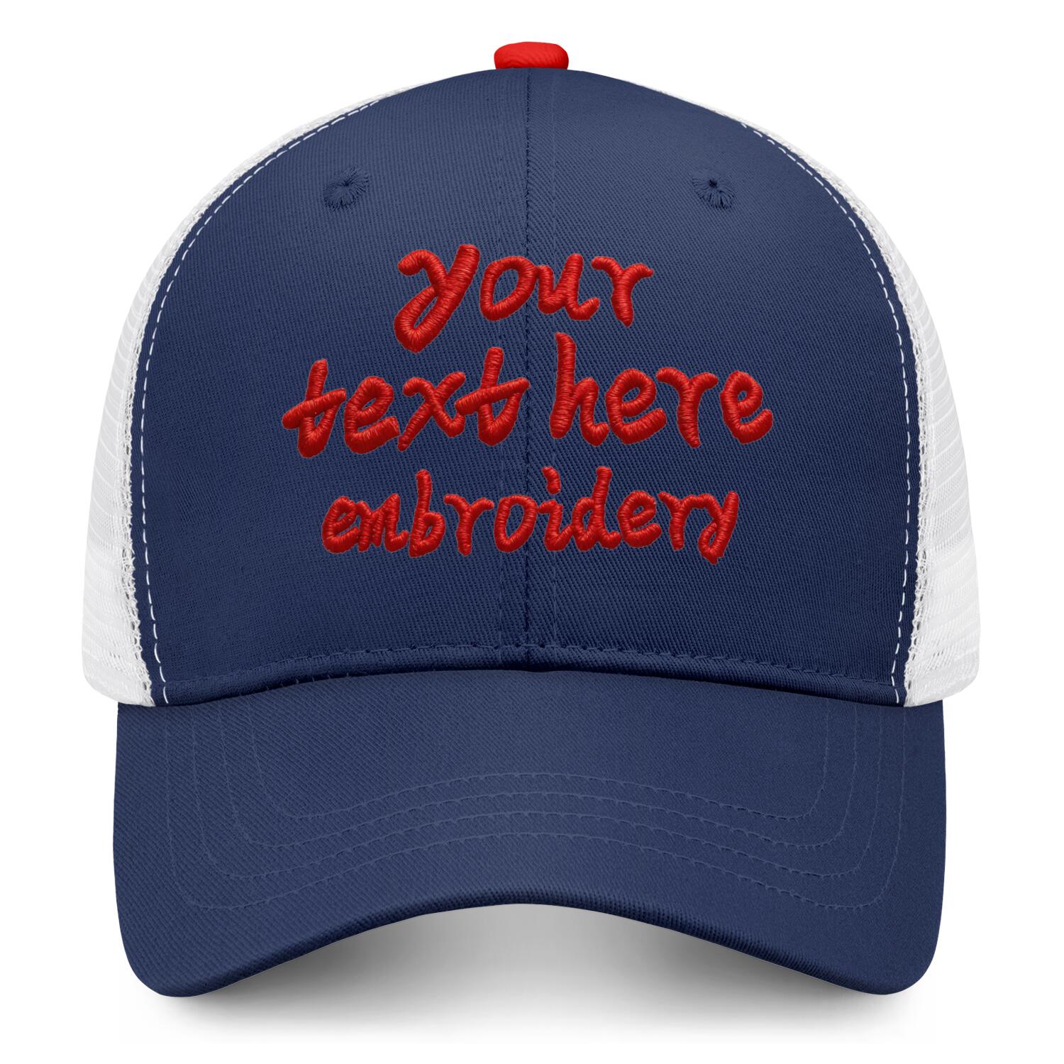 Vosoli Navy & White Mesh-Back Trucker Cap - Unisex Personal & Team Custom 3D Embroidery or Print Hat