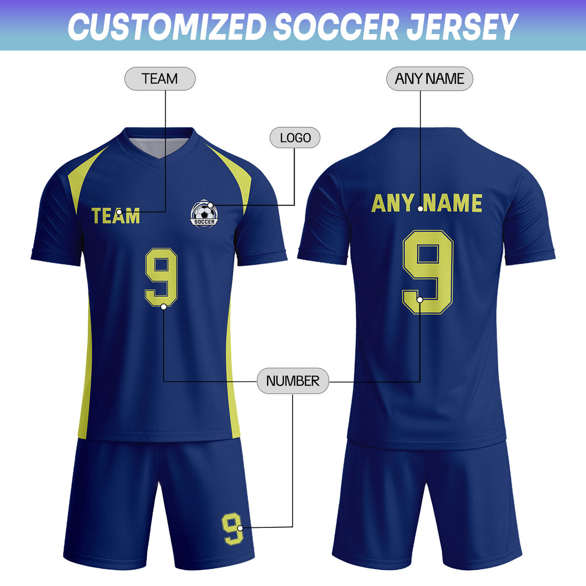 Custom Navy & Yellow Soccer Uniform Set - Personalized Team Name & Number | Vosoli