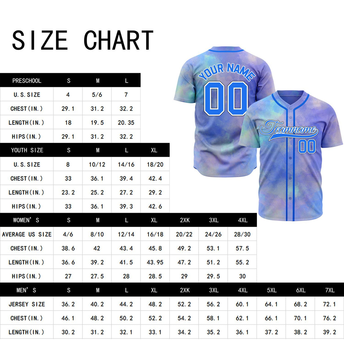 VOSOLI Nebula Purple Sky Blue Tie-Dye Graffiti Custom Stitched Baseball Jersey