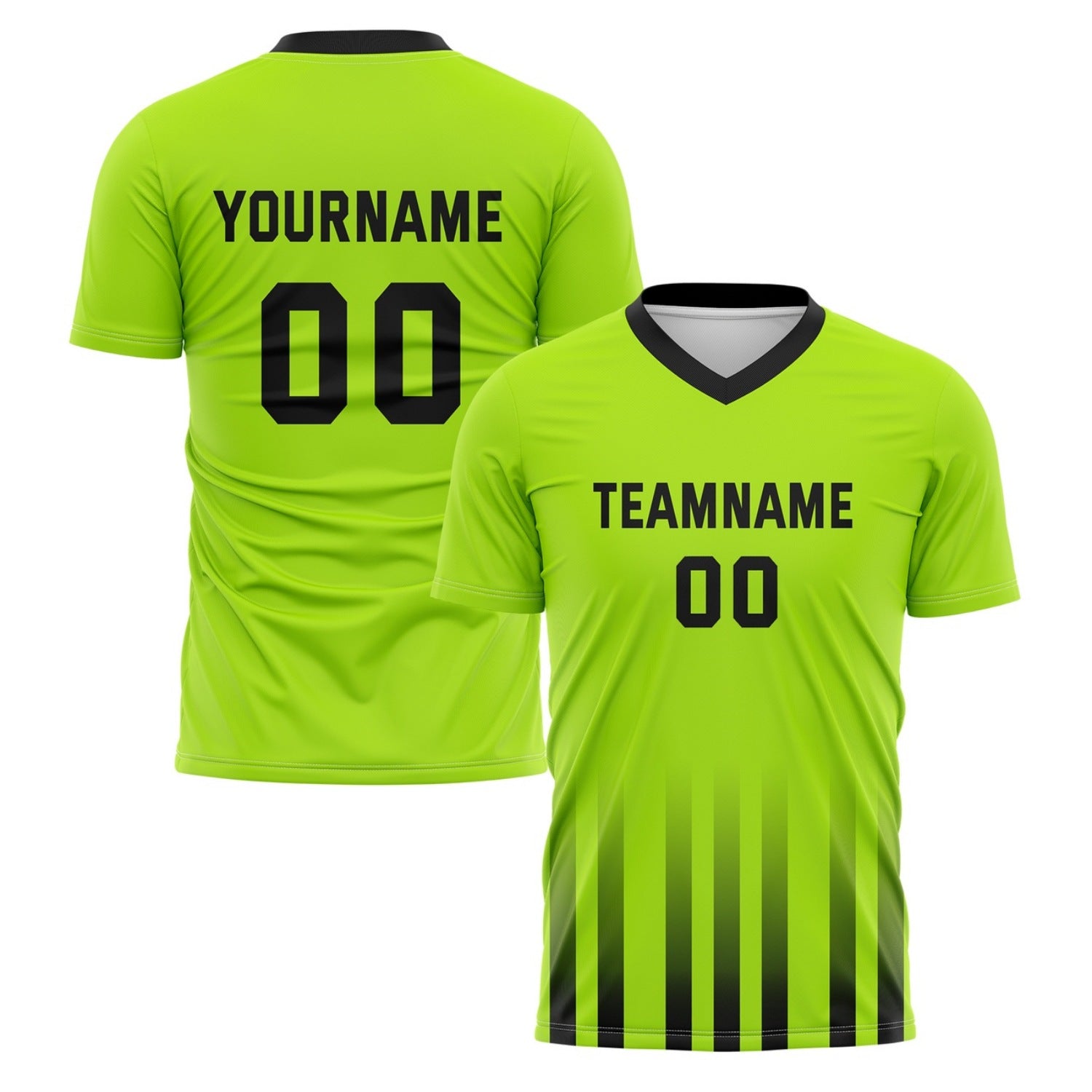 Custom Neon Green & Black Stripe Soccer Jersey for Teams & Individuals | Vosoli
