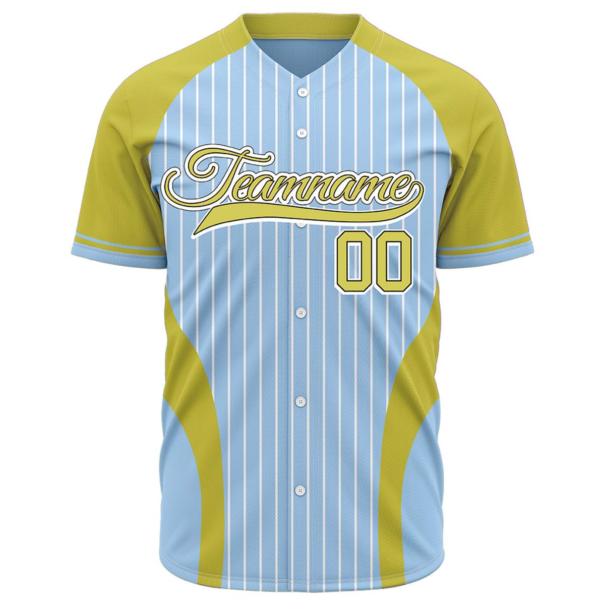 VOSOLI Custom Neon Green &amp; Navy Blue Pinstripe Baseball Jersey - Sublimated Modern Gear