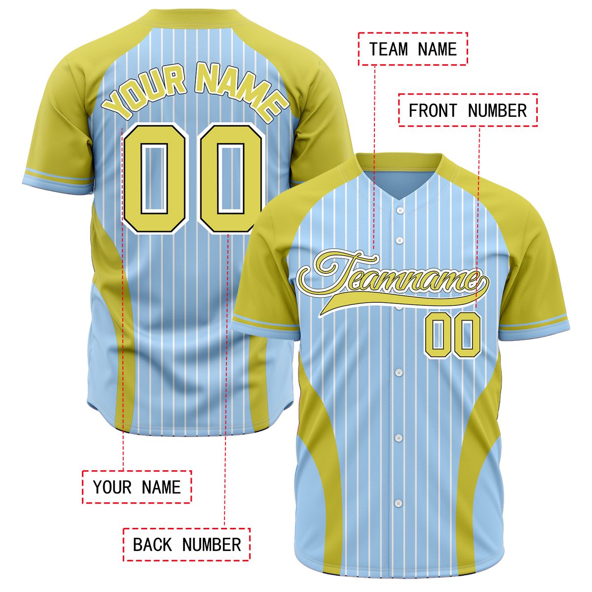 VOSOLI Custom Neon Green & Navy Blue Pinstripe Baseball Jersey - Sublimated Modern Gear