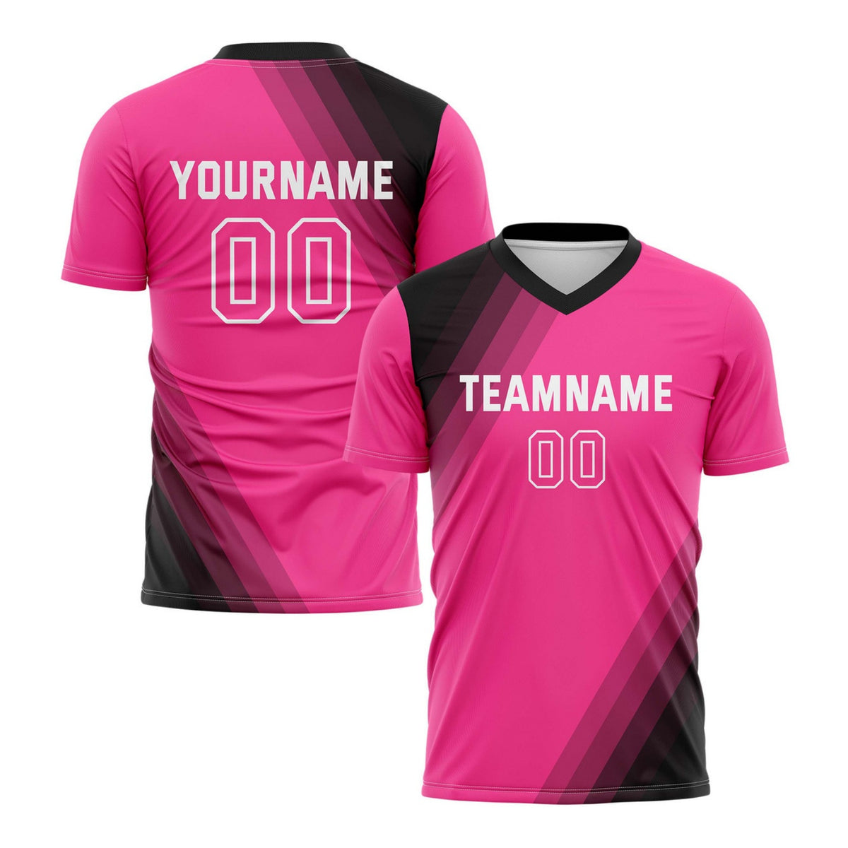 Custom Neon Pink &amp; Black Diagonal Stripe Soccer Jersey for Teams &amp; Individuals | Vosoli