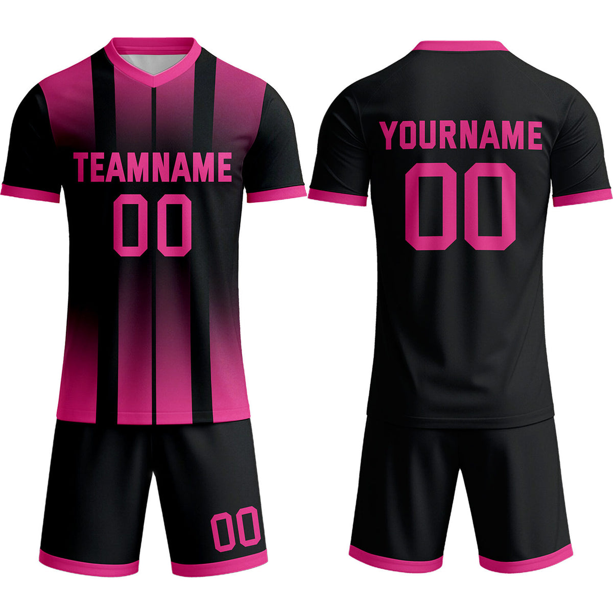 Custom Neon Pink &amp; Black Ombre Stripe Soccer Uniform Set for Teams &amp; Individuals | Vosoli