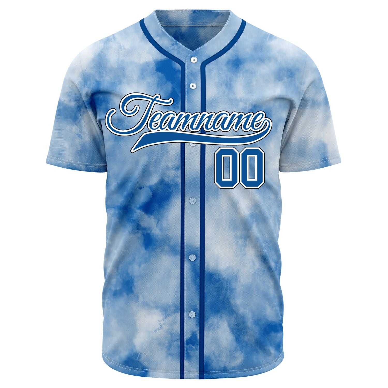 VOSOLI Cobalt Blue Tie-Dye Graffiti Custom Embroidery Baseball Jersey