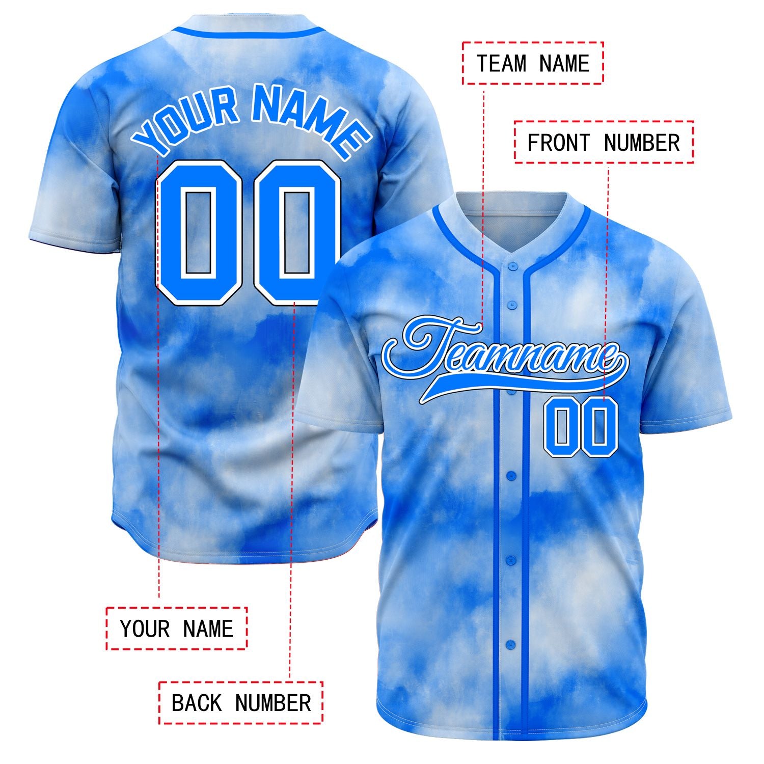 VOSOLI Cobalt Blue Tie-Dye Graffiti Custom Embroidery Baseball Jersey