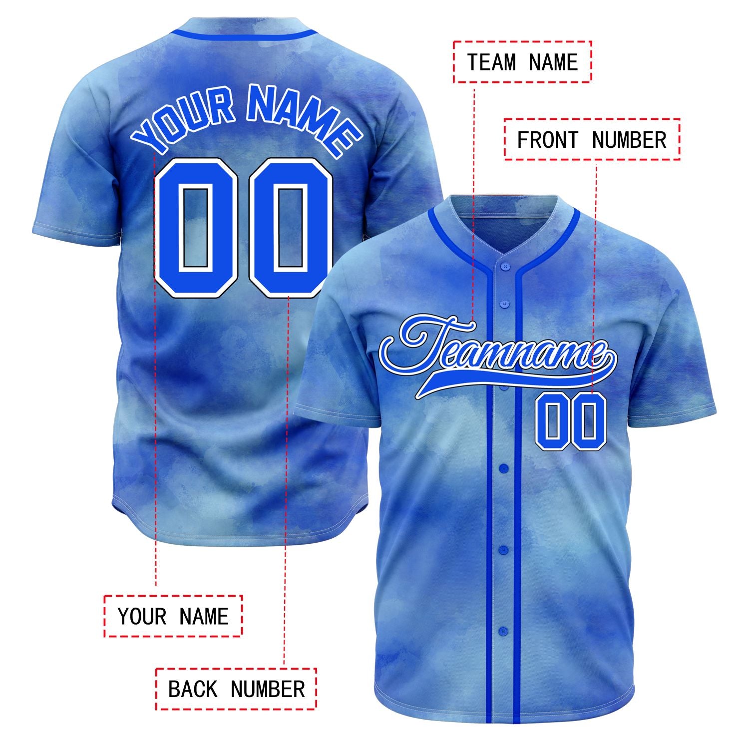 VOSOLI Ocean Blue Tie-Dye Graffiti Custom Stitched Baseball Jersey