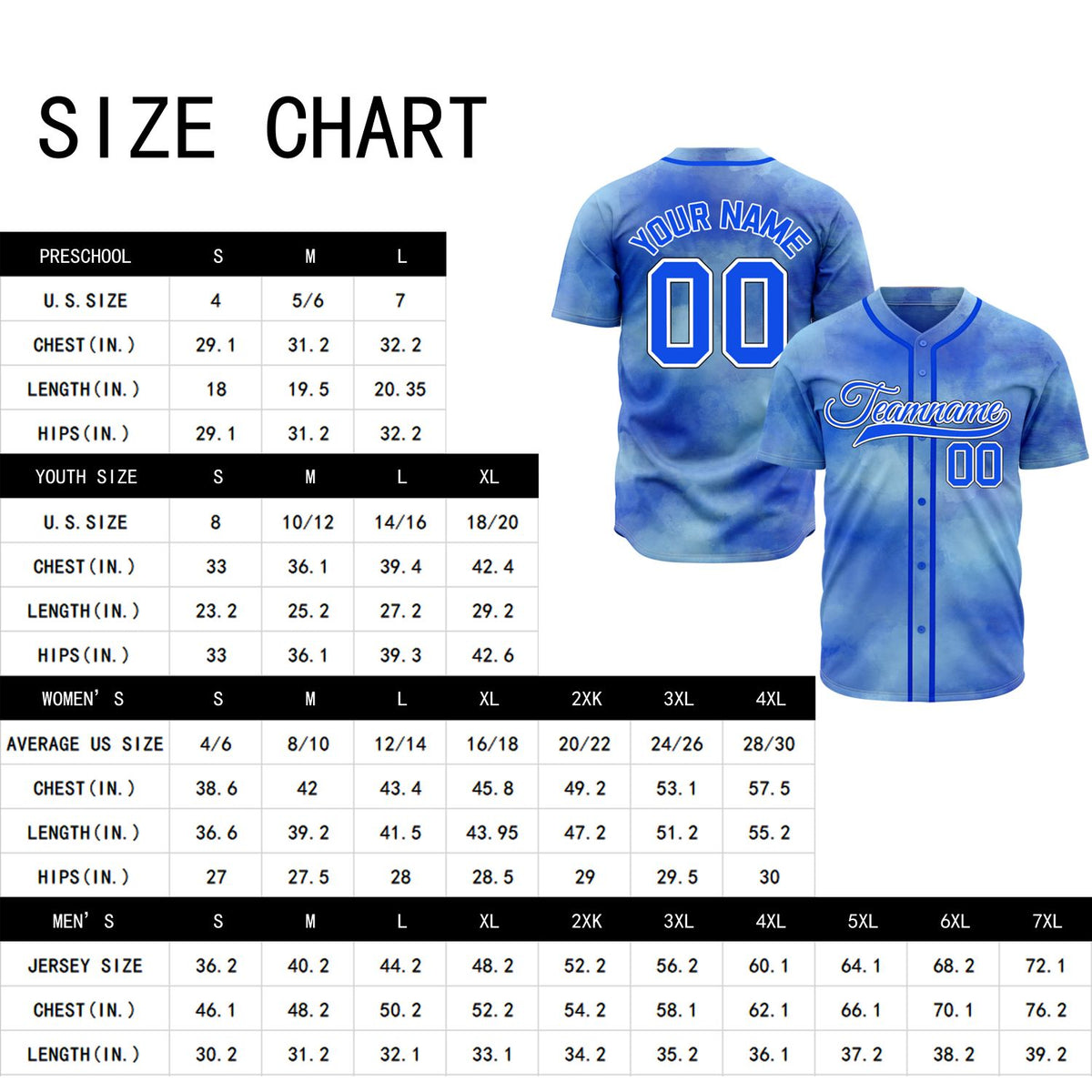 VOSOLI Ocean Blue Tie-Dye Graffiti Custom Stitched Baseball Jersey