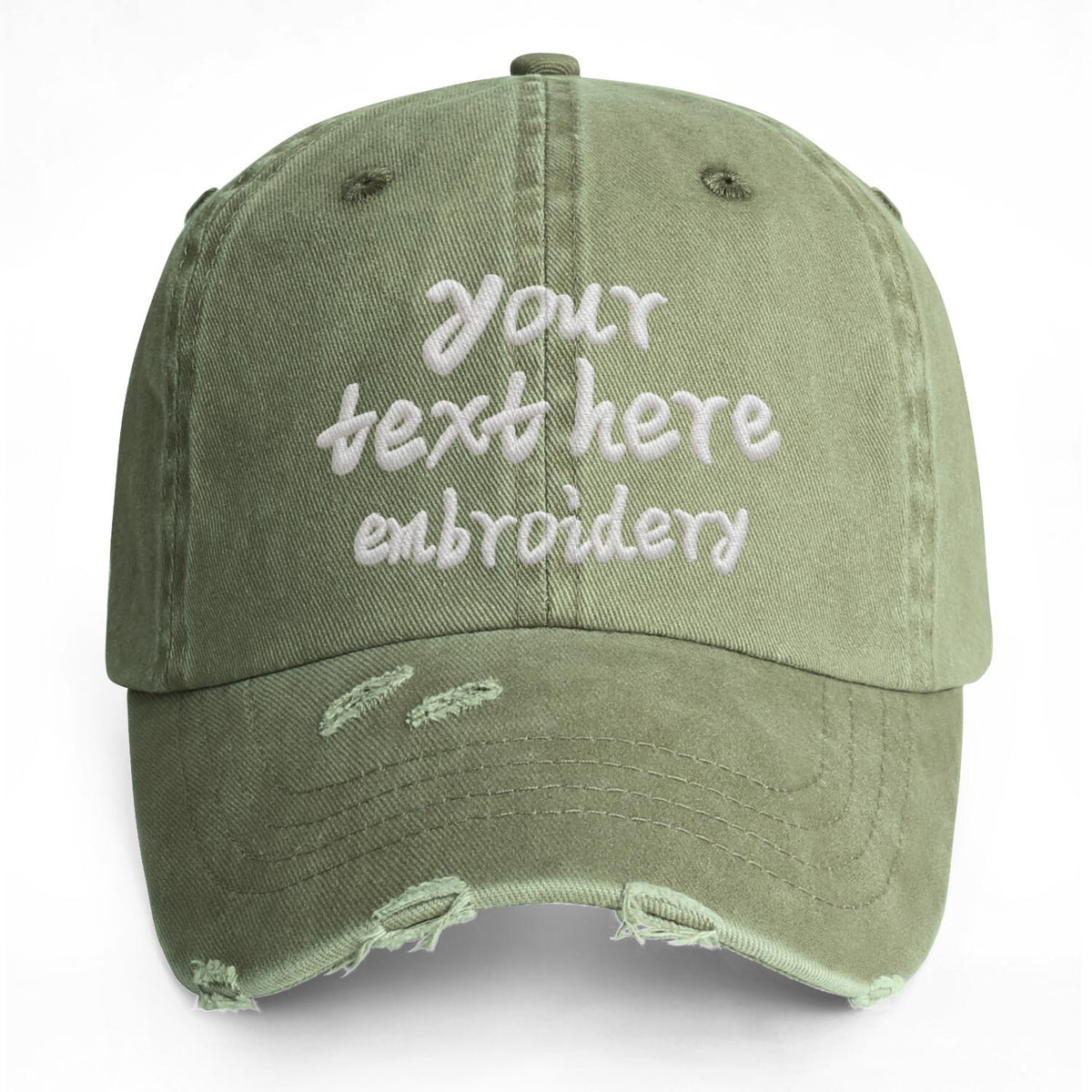 Vosoli Olive Distressed Denim Baseball Cap - Team Custom Embroider or Print Personalized Hat