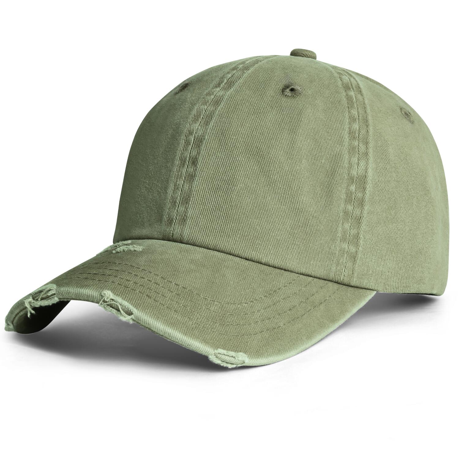 Vosoli Olive Distressed Denim Baseball Cap - Team Custom Embroider or Print Personalized Hat