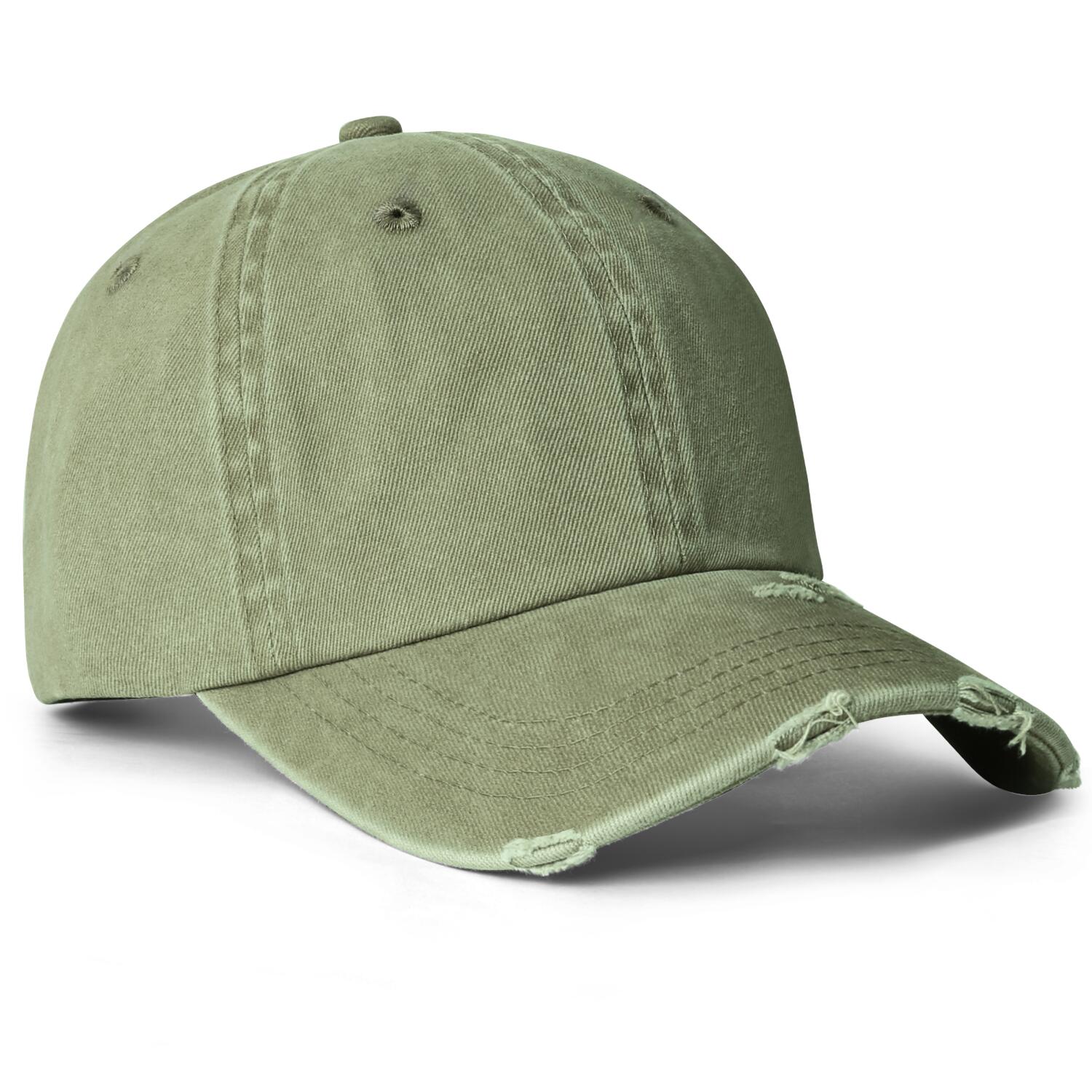 Vosoli Olive Distressed Denim Baseball Cap - Team Custom Embroider or Print Personalized Hat