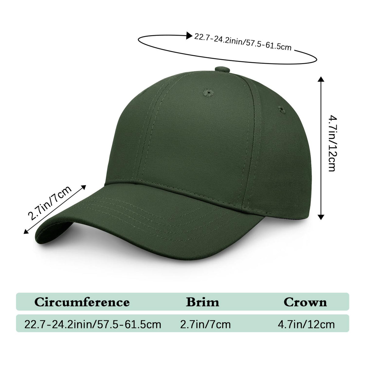 Vosoli Olive Green Solid Baseball Cap - Unisex Custom 3D Embroidery or Print