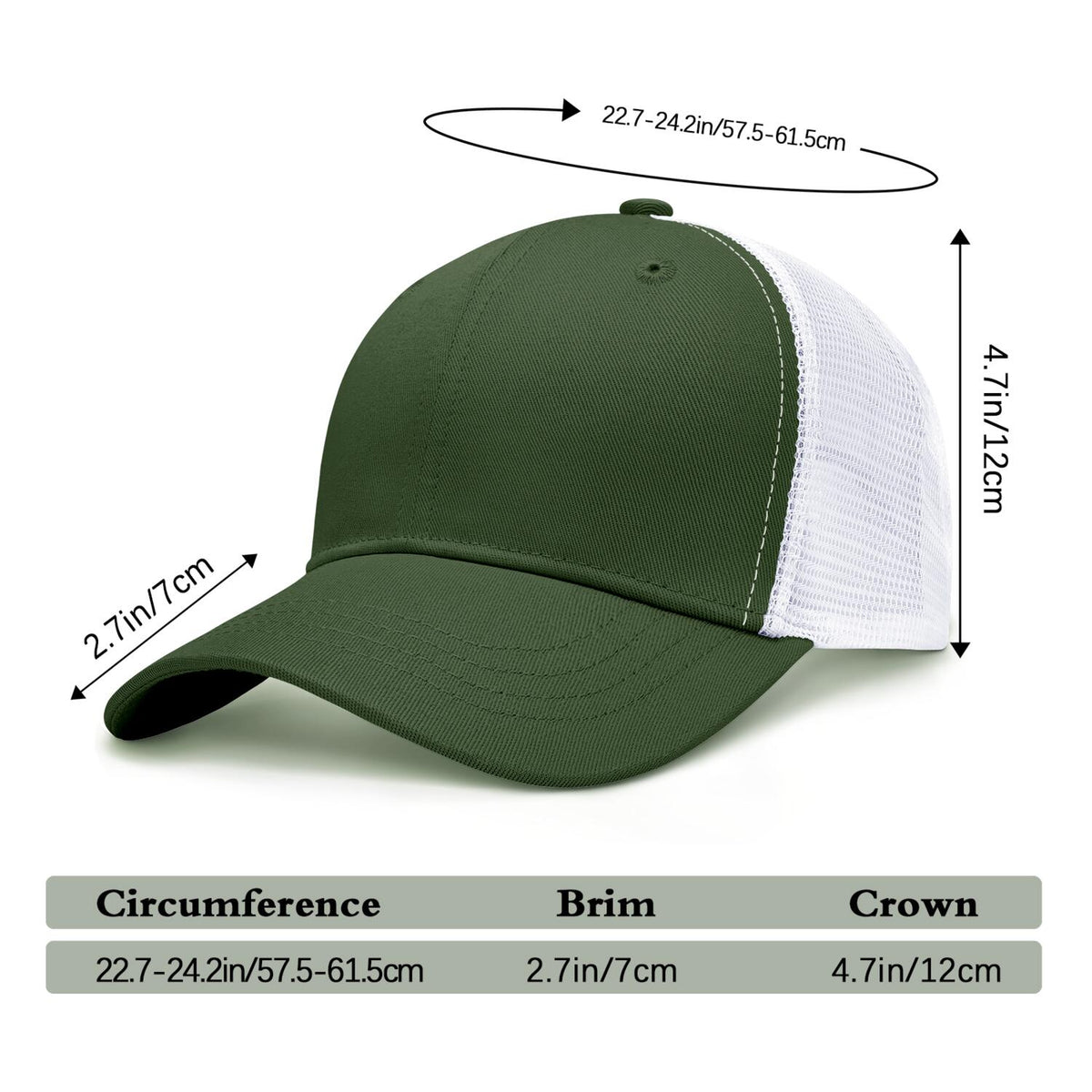 Vosoli Olive Green & White Mesh-Back Trucker Cap - Unisex Personal & Team Custom 3D Embroidery or Print Hat