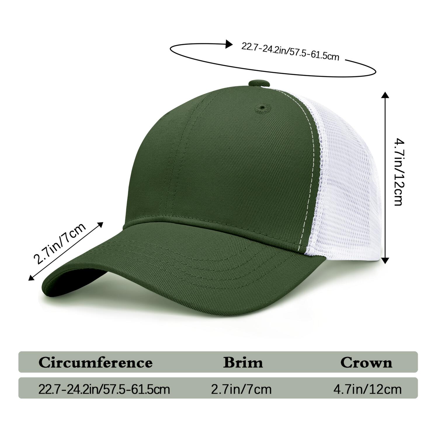 Vosoli Olive Green & White Mesh-Back Trucker Cap - Unisex Personal & Team Custom 3D Embroidery or Print Hat