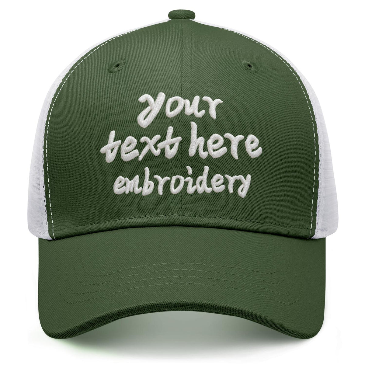 Vosoli Olive Green & White Mesh-Back Trucker Cap - Unisex Personal & Team Custom 3D Embroidery or Print Hat