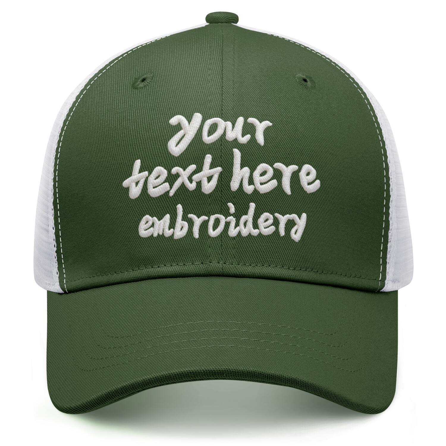 Vosoli Olive Green & White Mesh-Back Trucker Cap - Unisex Personal & Team Custom 3D Embroidery or Print Hat