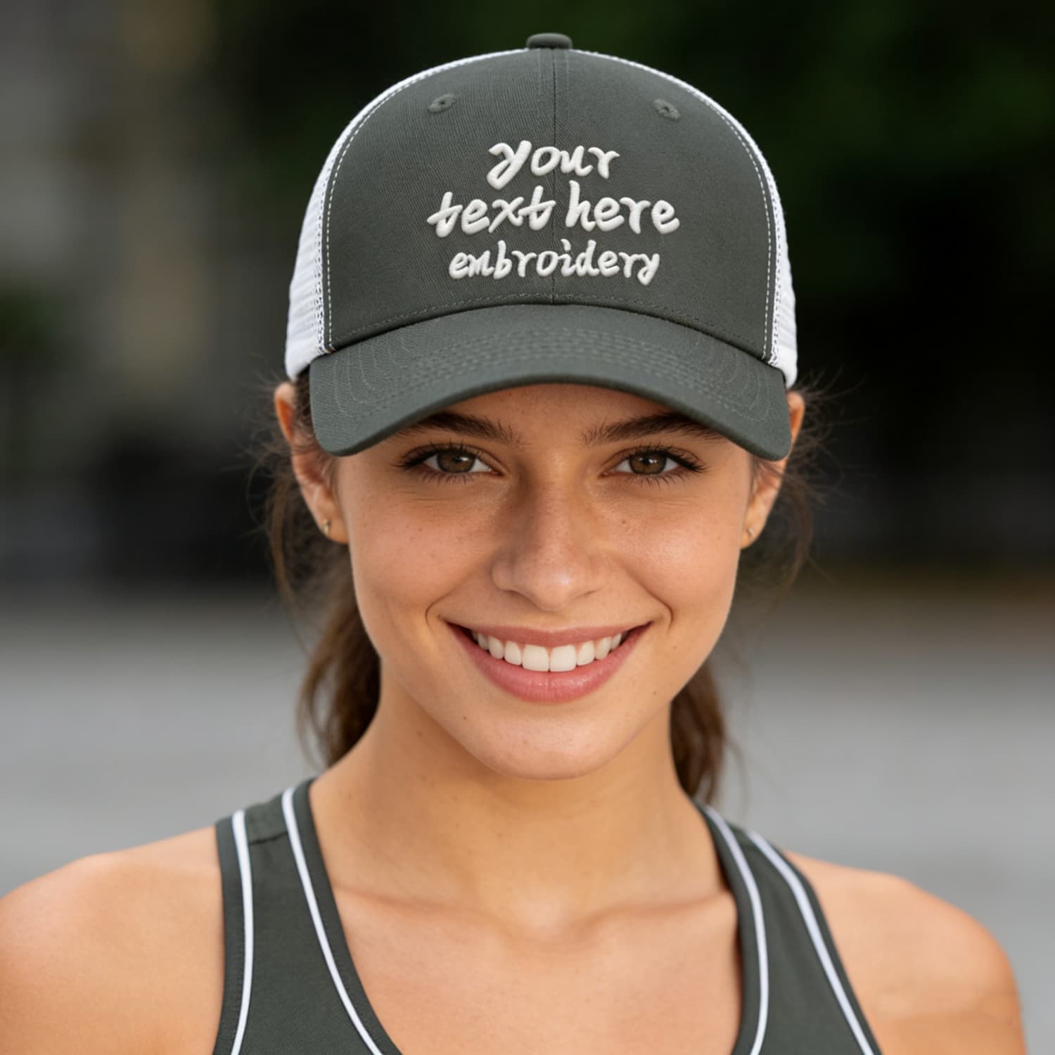 Vosoli Olive Green & White Mesh-Back Trucker Cap - Unisex Personal & Team Custom 3D Embroidery or Print Hat
