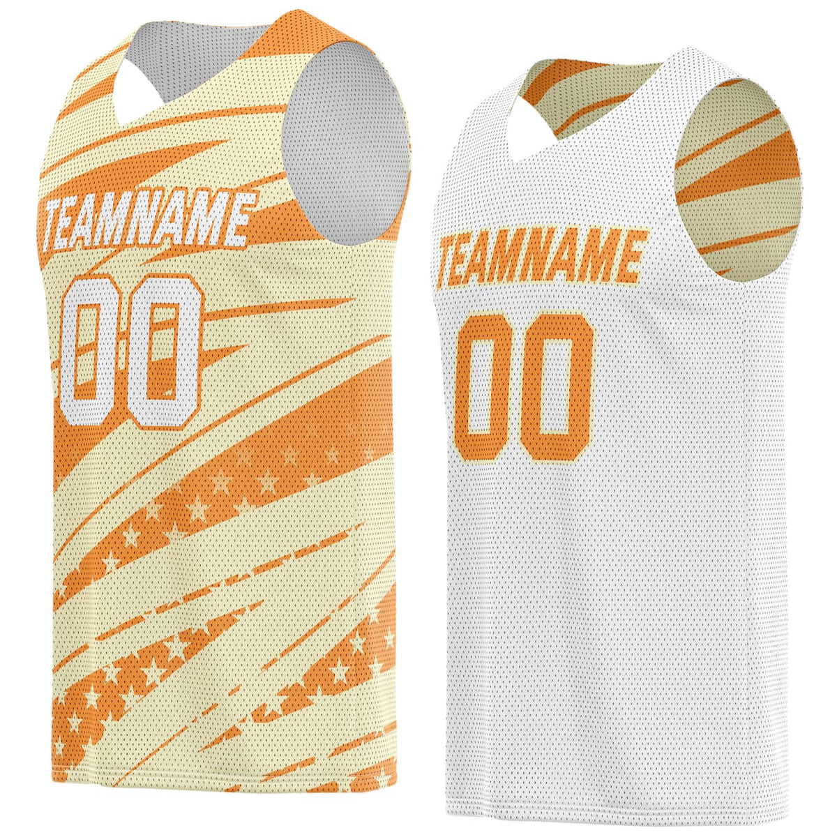 Custom Reversible Basketball Jersey for Individuals &amp; Teams – Orange Beige White Star Stripe | Vosoli
