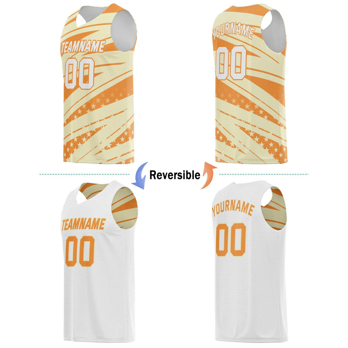 Custom Reversible Basketball Jersey for Individuals & Teams – Orange Beige White Star Stripe | Vosoli
