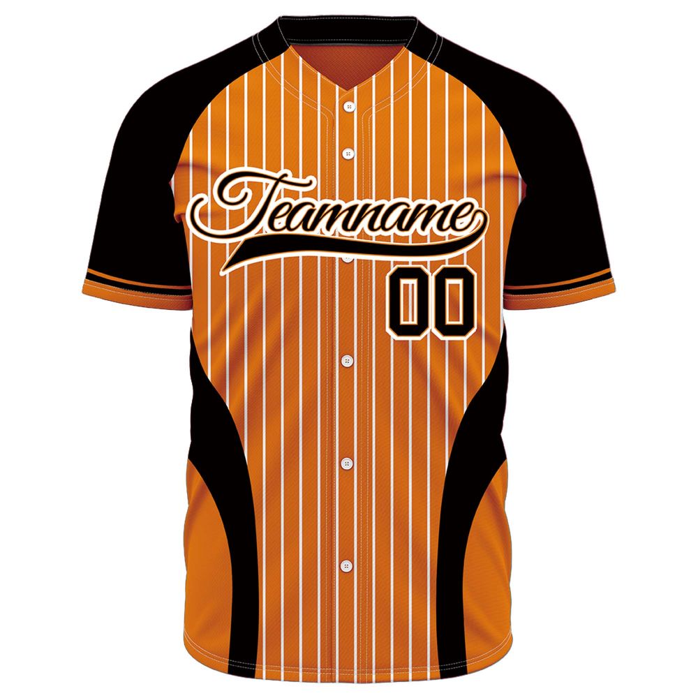 VOSOLI Custom Orange &amp; Black Pinstripe Baseball Jersey - Sublimated Team Uniform