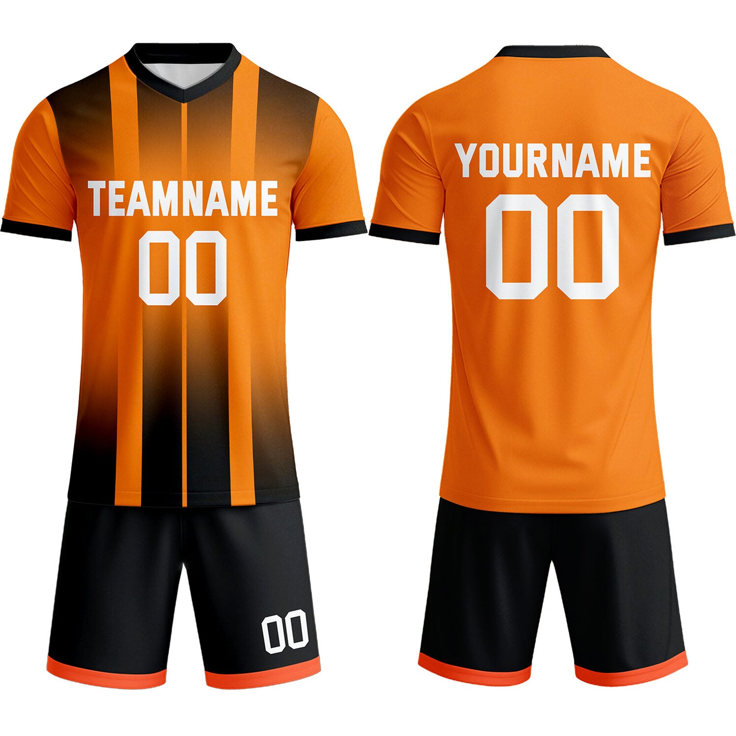 Custom Orange & Black Stripe Gradient Soccer Uniform Set for Teams & Individuals | Vosoli