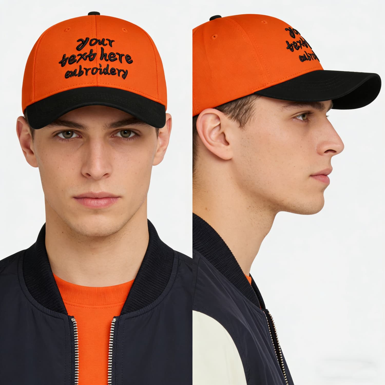 Vosoli Orange Black Two-Tone Baseball Cap - Unisex Custom 3D Embroidery or Print
