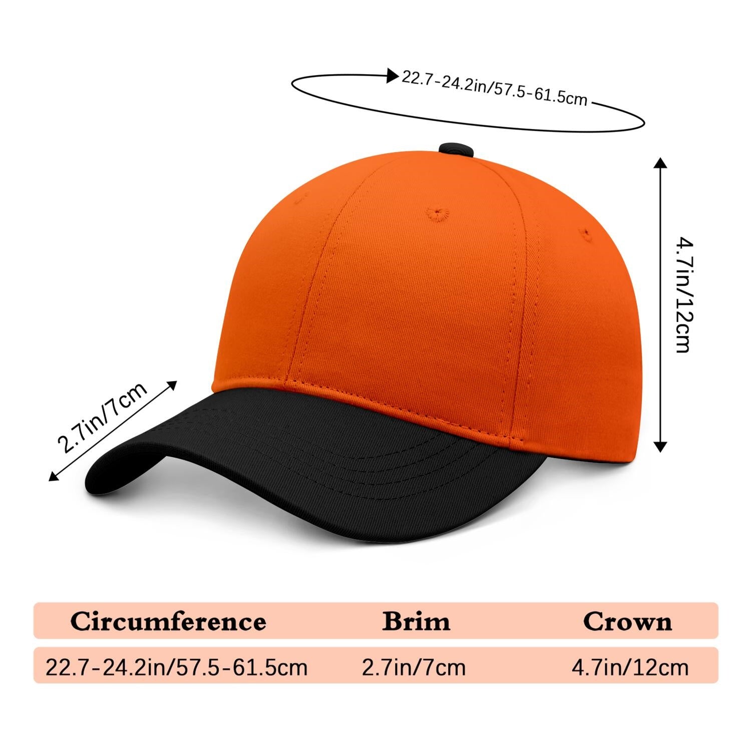 Vosoli Orange Black Two-Tone Baseball Cap - Unisex Custom 3D Embroidery or Print