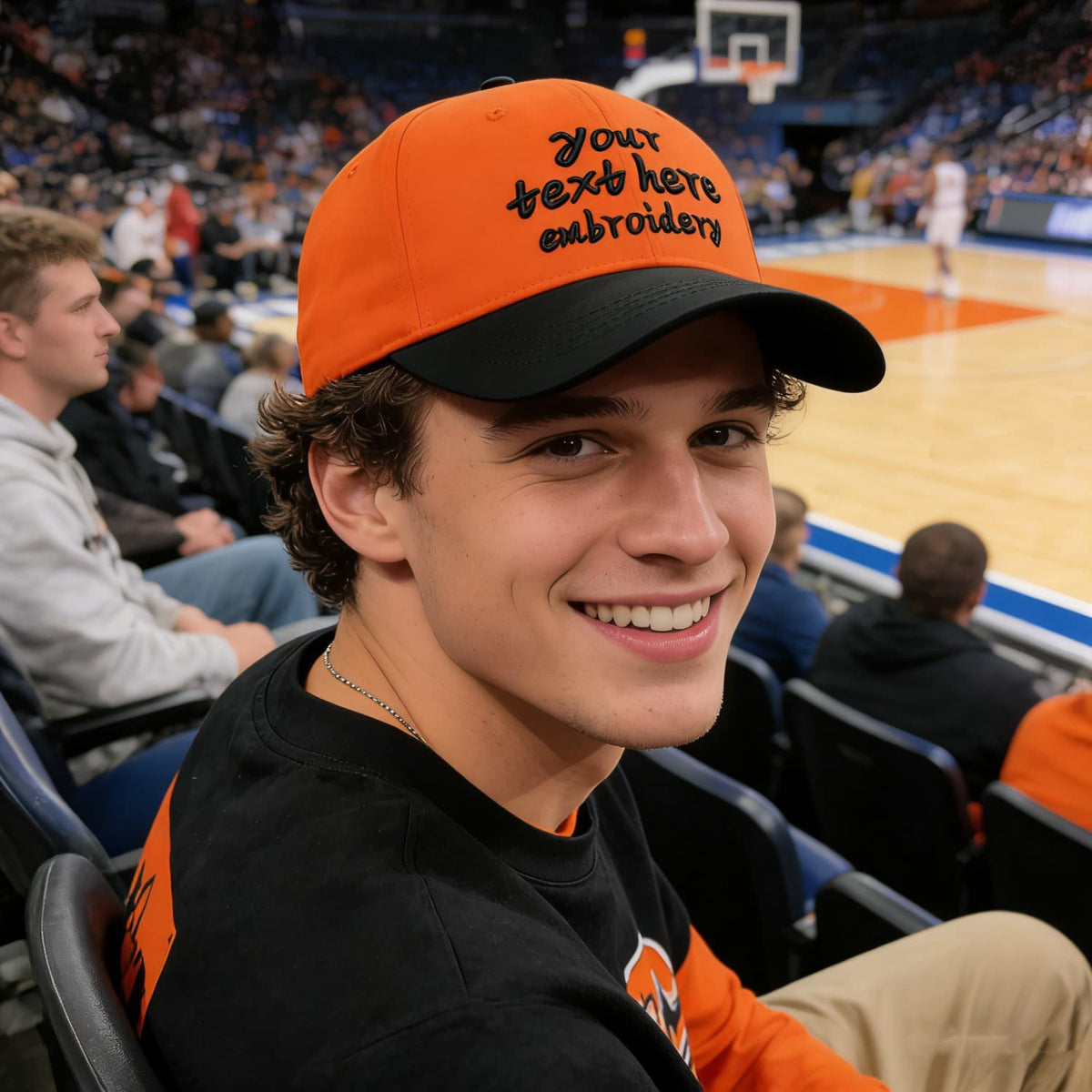 Vosoli Orange Black Two-Tone Baseball Cap - Unisex Custom 3D Embroidery or Print