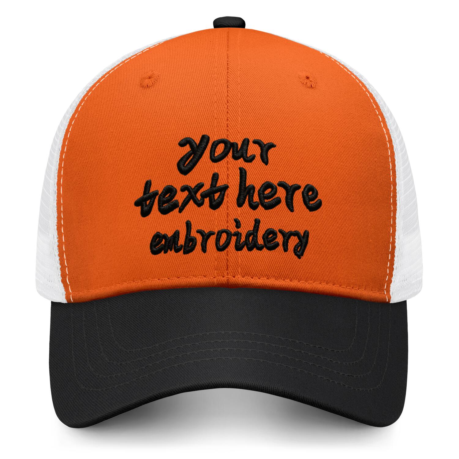 Vosoli Orange & Black Two-Tone Baseball Trucker Hat - Unisex Custom 3D Embroidery or Print