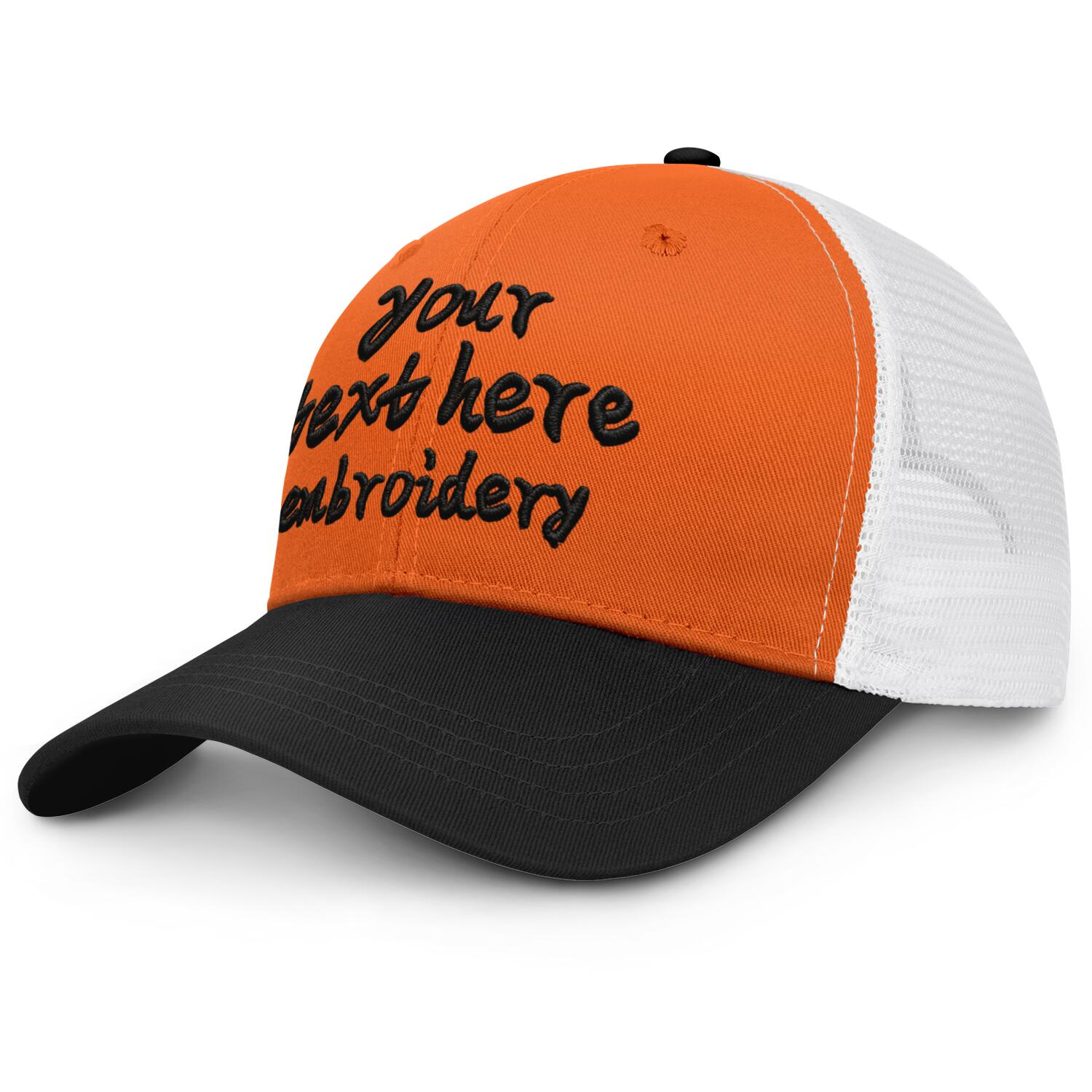 Vosoli Orange & Black Two-Tone Baseball Trucker Hat - Unisex Custom 3D Embroidery or Print